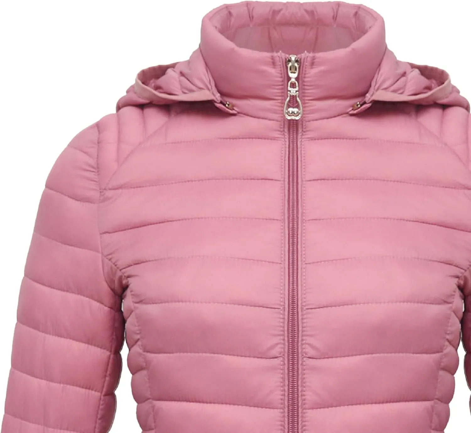 JEsilunmaMY Women's Packable Removable Hood Puffer Jacket Full-Zip Slim Short Down Jacket Insulated Quilted Warm Winter Coat