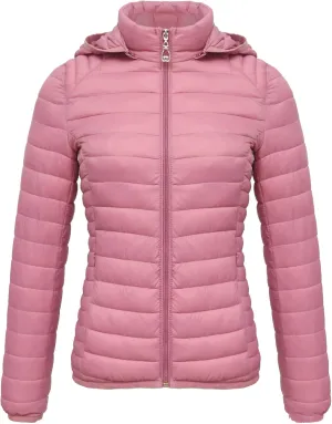 JEsilunmaMY Women's Packable Removable Hood Puffer Jacket Full-Zip Slim Short Down Jacket Insulated Quilted Warm Winter Coat