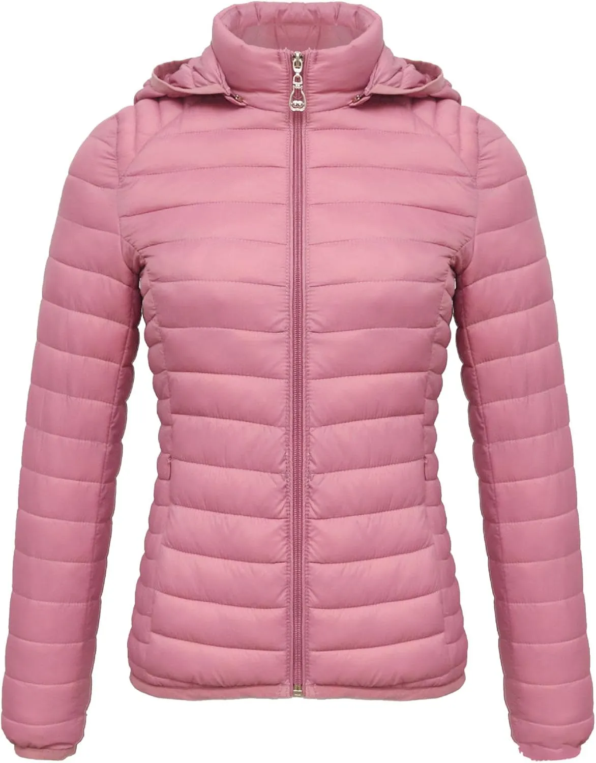 JEsilunmaMY Women's Packable Removable Hood Puffer Jacket Full-Zip Slim Short Down Jacket Insulated Quilted Warm Winter Coat