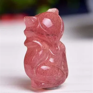 JITEM Natural Crystal Strawberry Fox Stone Stone Lucky Amulet Animal Carving Gift for Decoration, Stone Generator zhenghong