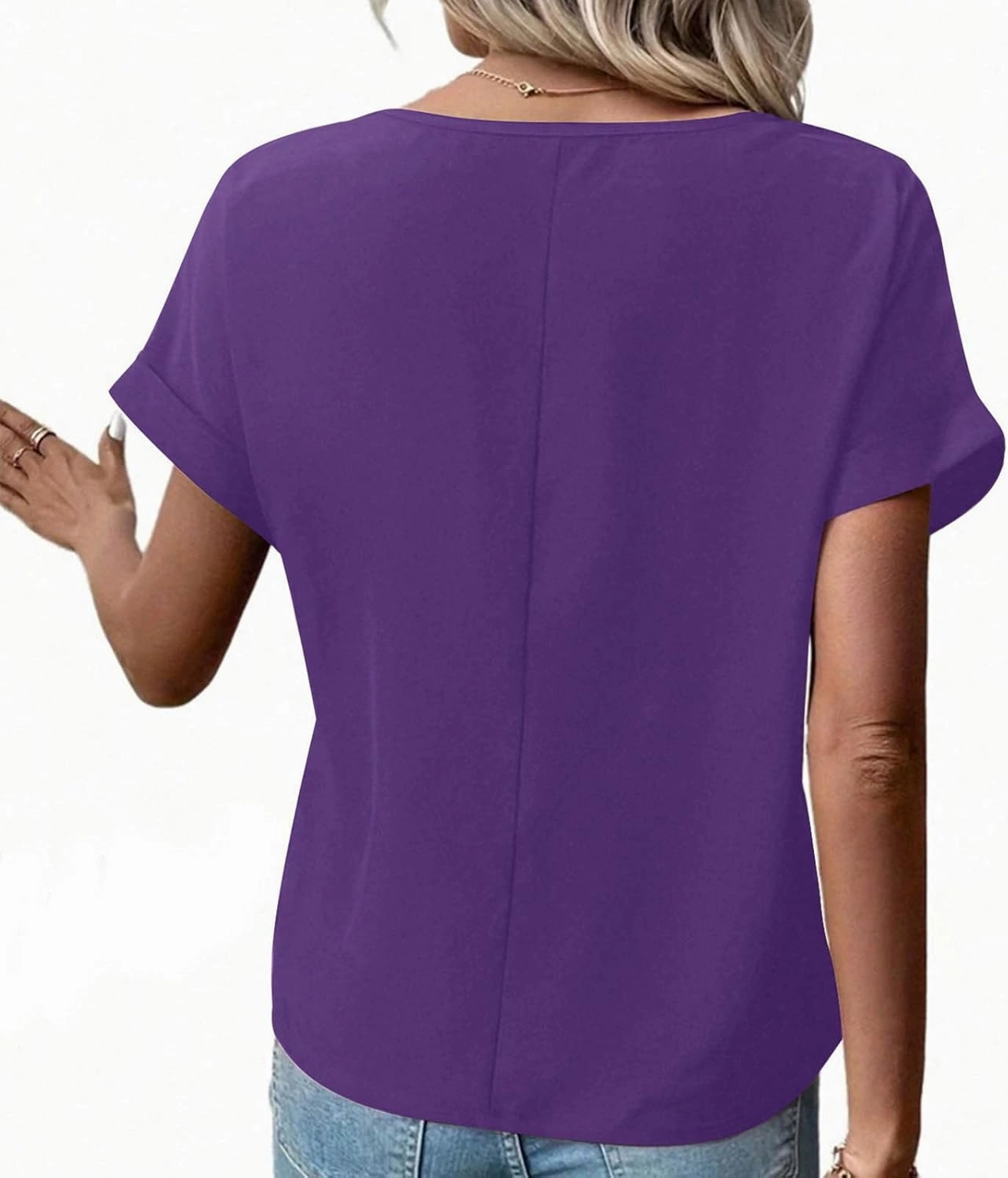 JOAU Women's Zip Front Crew Neck Shirts Dressy Casual Loose Rolled Short Sleeve Blouse Lightweight Elegant Work Tunic Top