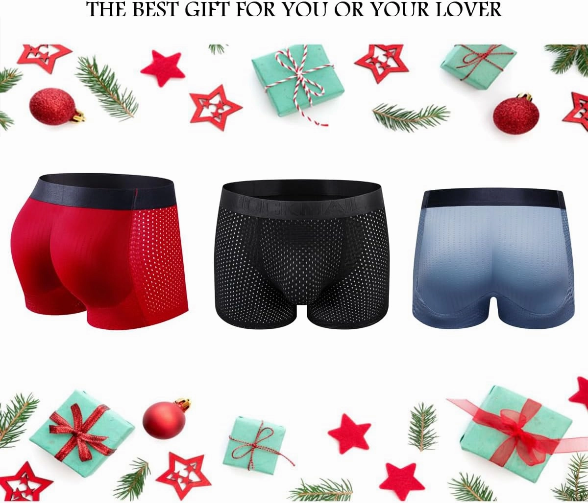 JOCKMAIL Men's Butt Padded Underwear Breathable Mesh Enhancing Boxer Brief with Hip Removable Pad 2 Pack
