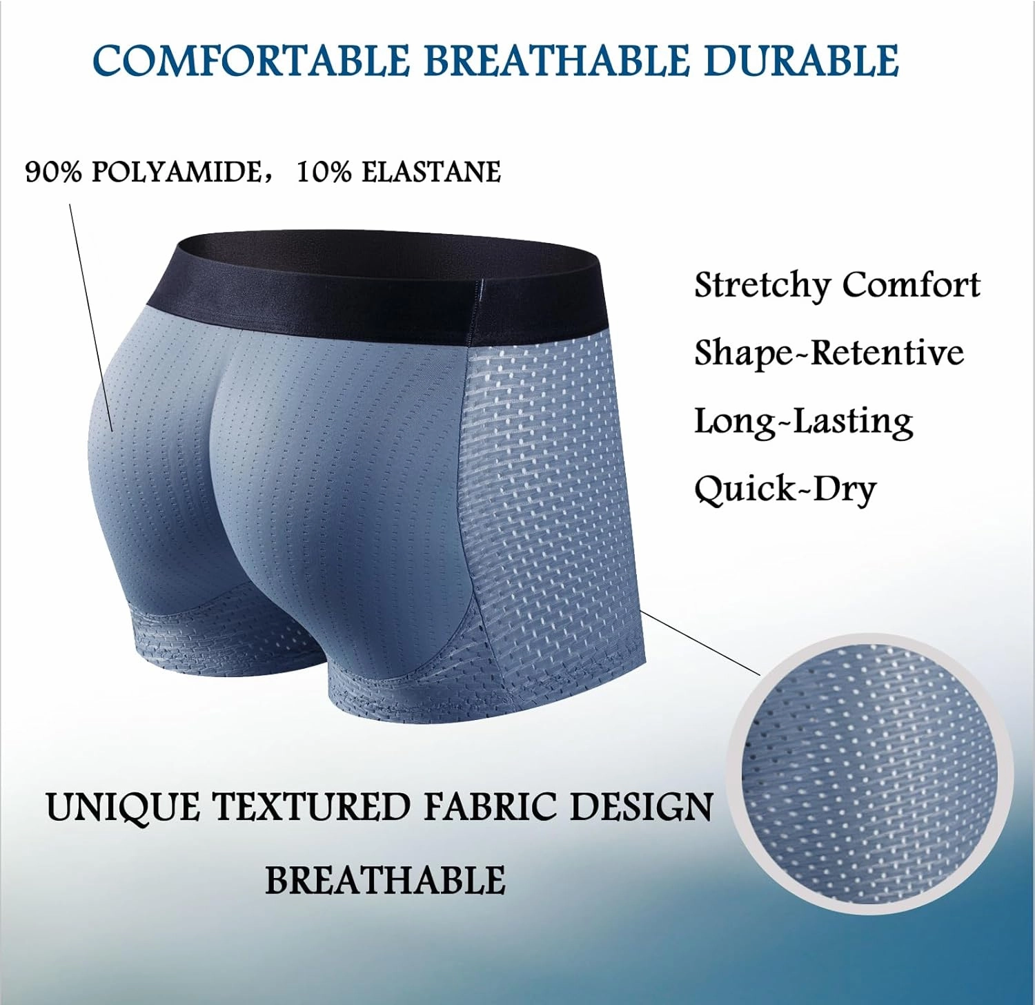 JOCKMAIL Men's Butt Padded Underwear Breathable Mesh Enhancing Boxer Brief with Hip Removable Pad 2 Pack