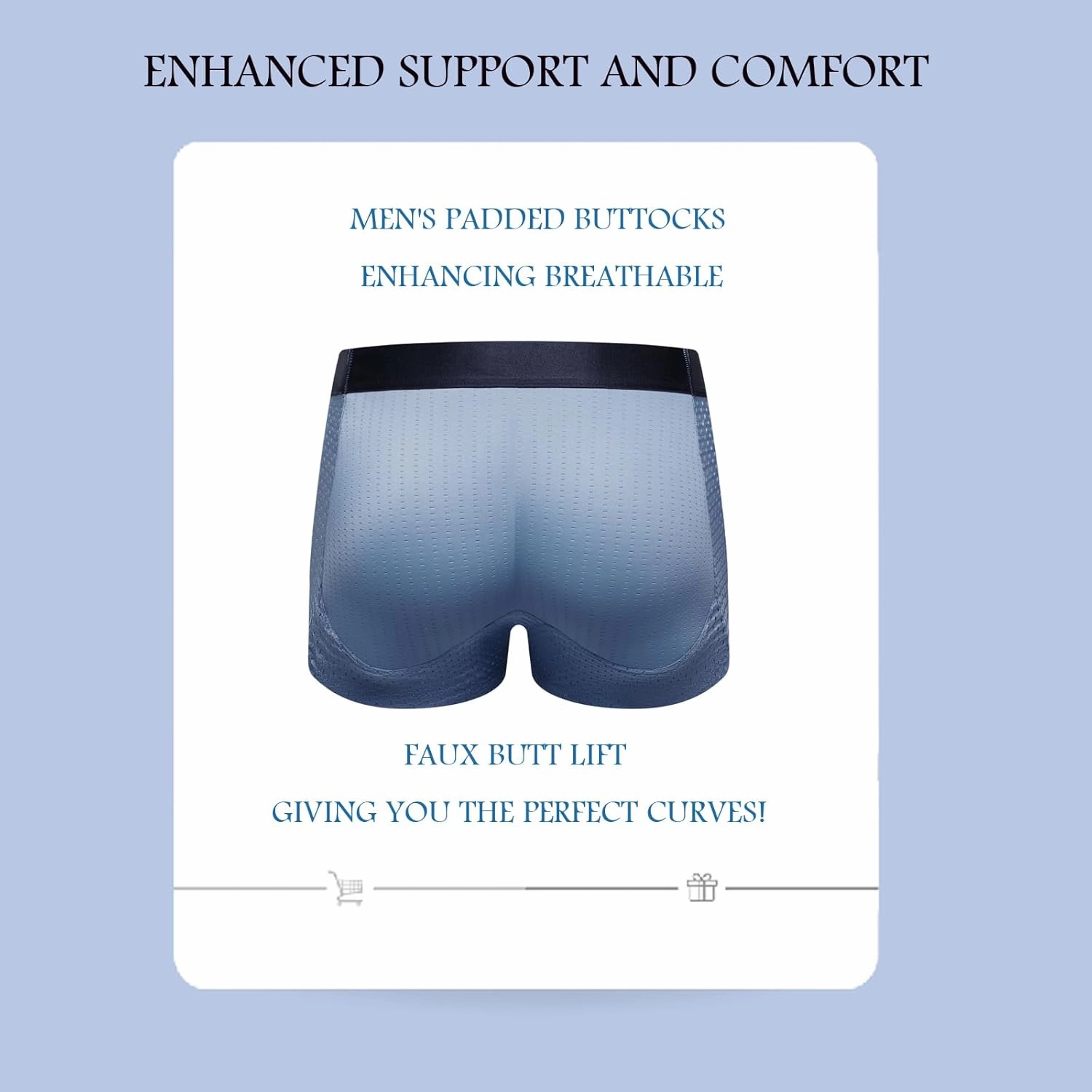 JOCKMAIL Men's Butt Padded Underwear Breathable Mesh Enhancing Boxer Brief with Hip Removable Pad 2 Pack