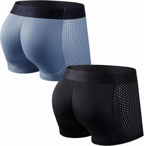 JOCKMAIL Men's Butt Padded Underwear Breathable Mesh Enhancing Boxer Brief with Hip Removable Pad 2 Pack