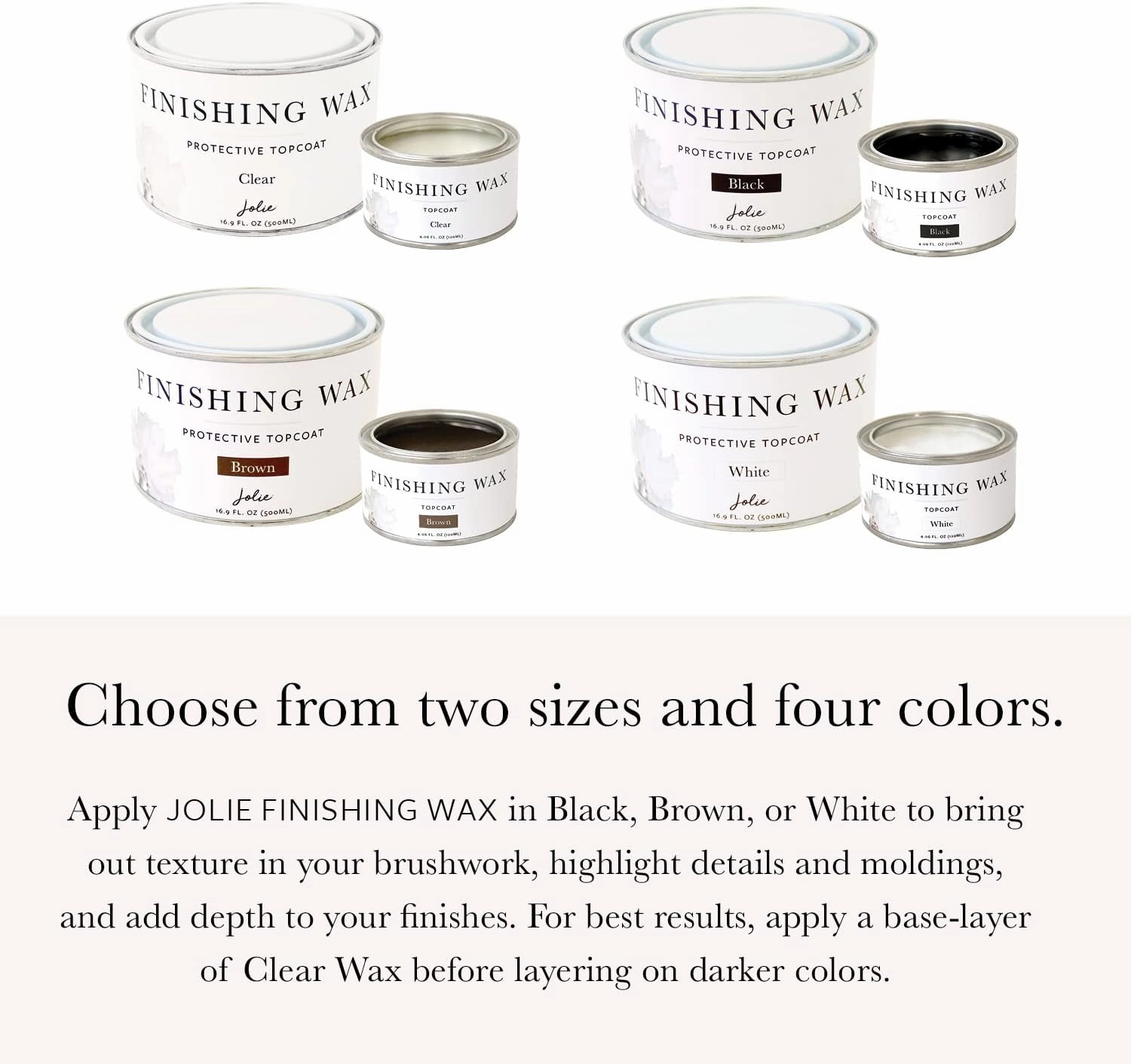 Jolie Finishing Wax - Protective topcoat Paint - Use on interior furniture, cabinets, walls, home decor and accessories - Odor-Free, Non-Hazardous - White - 120 ml