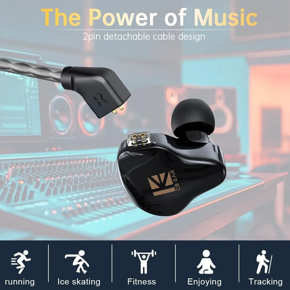 KBEAR KS1 Wired Earbuds, Earphones in Ear Monitor Super Bass, Crystal Clear Sound IEM Headphones, High Resolution Noise Canceling Ear Monitors Headphone for Singers (Black, with Mic)
