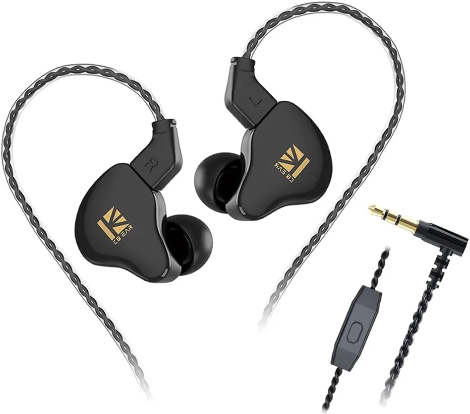KBEAR KS1 Wired Earbuds, Earphones in Ear Monitor Super Bass, Crystal Clear Sound IEM Headphones, High Resolution Noise Canceling Ear Monitors Headphone for Singers (Black, with Mic)