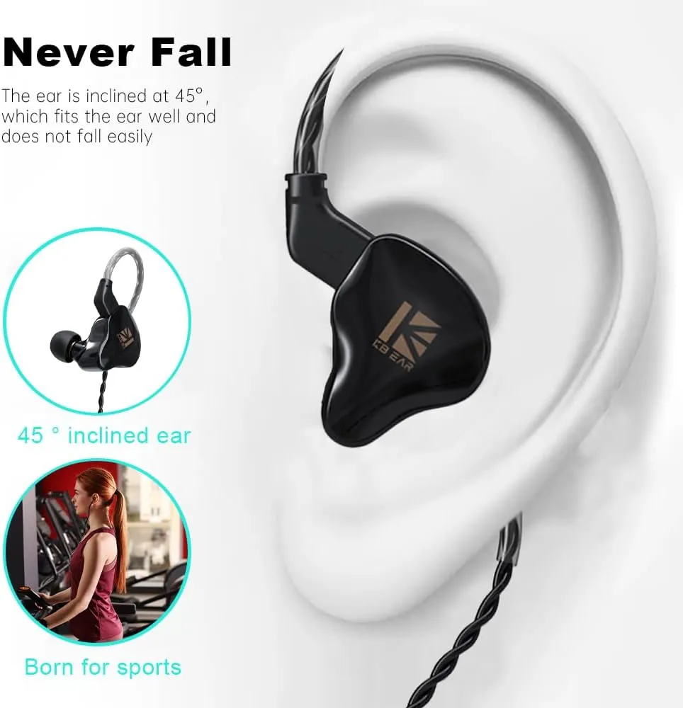 KBEAR KS1 Wired Earbuds, Earphones in Ear Monitor Super Bass, Crystal Clear Sound IEM Headphones, High Resolution Noise Canceling Ear Monitors Headphone for Singers (Black, with Mic)
