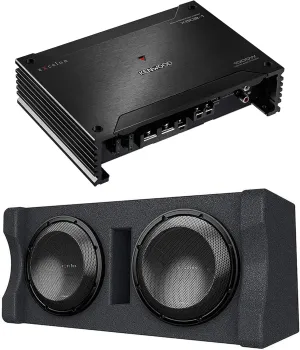 Kenwood X502-1 eXcelon 500-Watt @ 2 Ohms Class D Subwoofer Amplifier | Plus Excelon P-XW1221D Ported 2-ohm Dual Loaded Enclosure with Two 12" Subwoofers