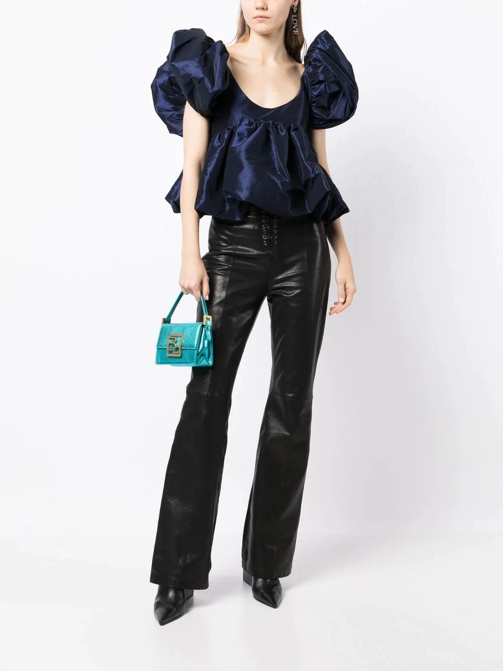 Kika Vargas Chiara puff-sleeve silk top