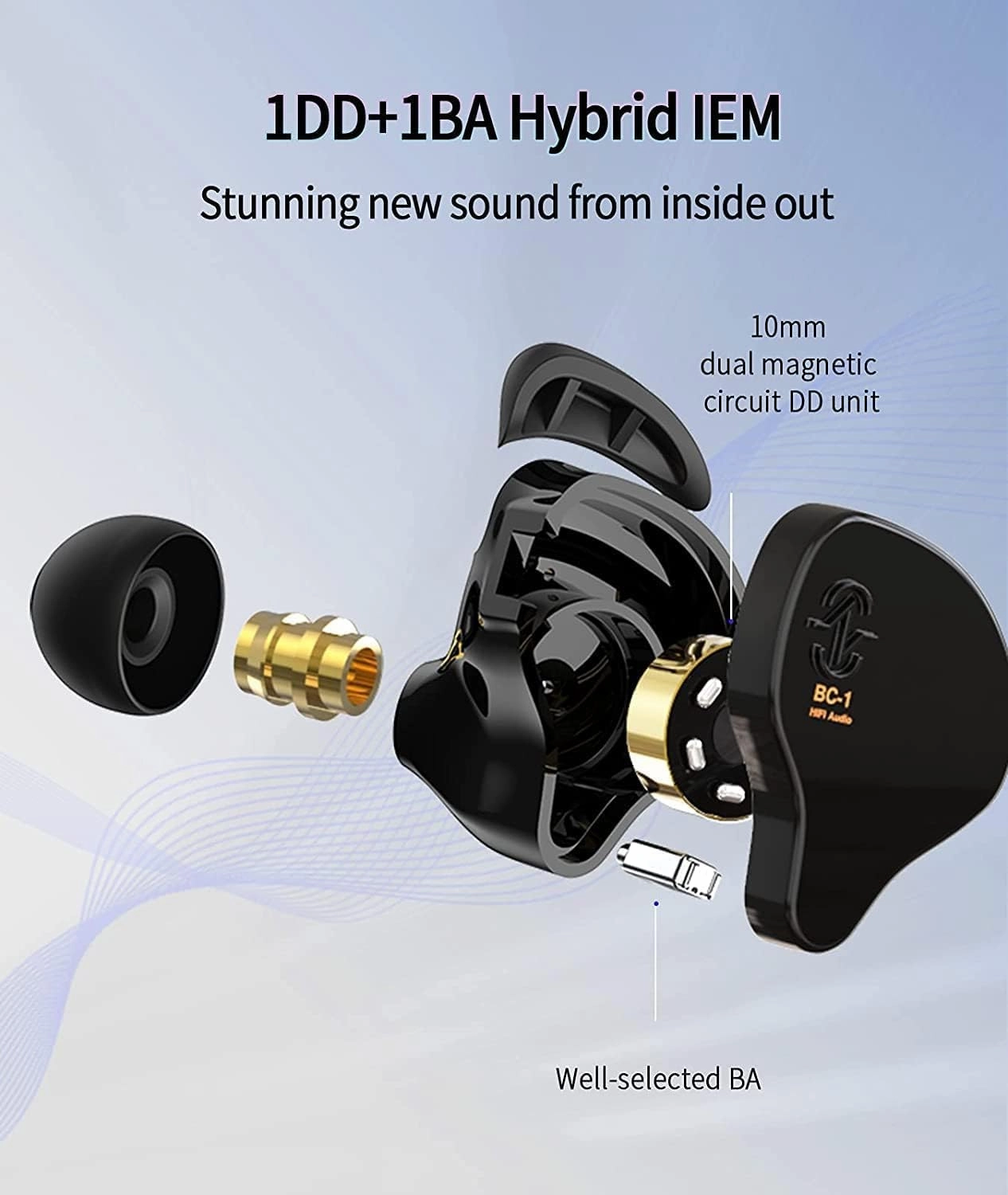 Kinboofi CCZ Melody in Ear Monitors, Dynamic Hybrid Dual Driver in Ear Headphones 1BA 1DD HiFi Wired Headphones Musicians IEM Upgrade Deep Bass Suitable for Audiophile Musician(No MIC, Black)…
