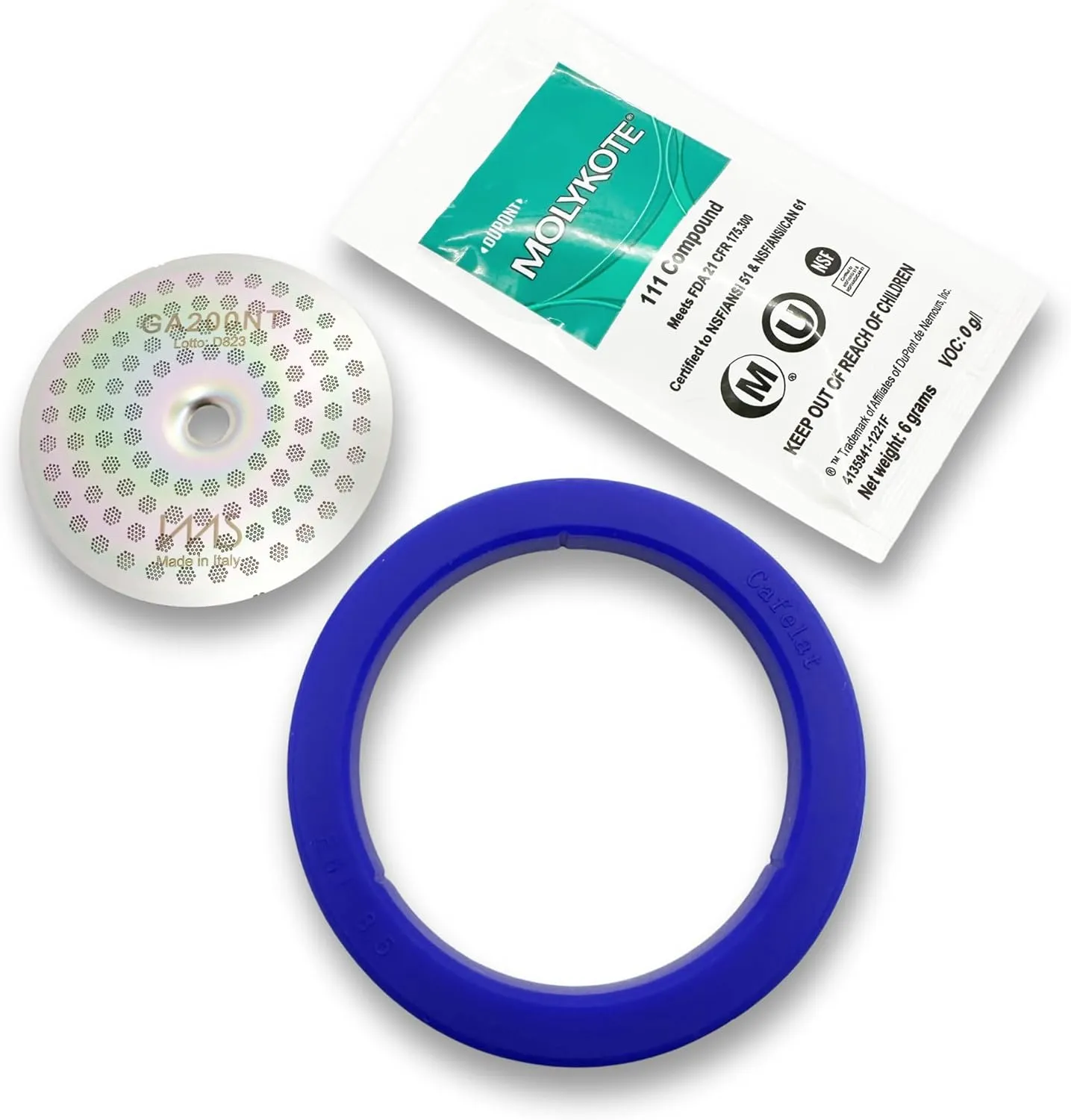Kit Made for Gaggia. IMS Precision Nanotech Shower Screen GA200NT, Cafelat 8.5mm Gasket, Grease Molykote 111