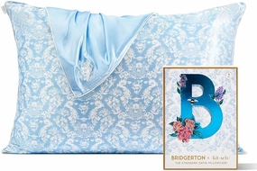 Kitsch x Bridgerton Satin Pillowcase with Zipper for Hair Skin, Softer Than Silk Pillow Cases, Wrinkle-Free, Cooling Satin Pillow Covers, Bridgerton - Toile De Blue, Standard Size (19"x26")
