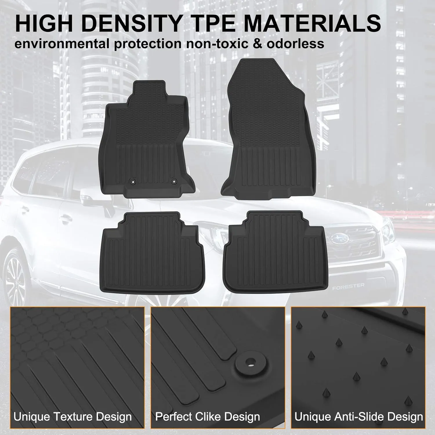 KIWI MASTER Floor Mats for 2019-2024 Subaru Forester Replace OEM J501SSJ030 All Weather Mat Front & 2nd 2 Row Seat TPE Slush Liners Black