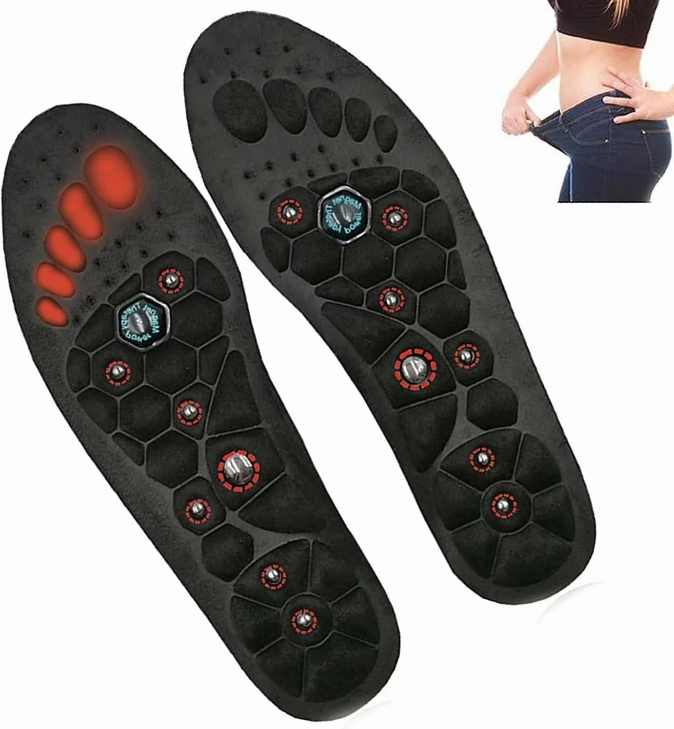 KLUFO Shoe Insoles with bio-Magnets, Therapy Reflexology, Foot Pads, Acupressure Magnetic Massage, for Arch Pain, Orthotics, Foot Pain