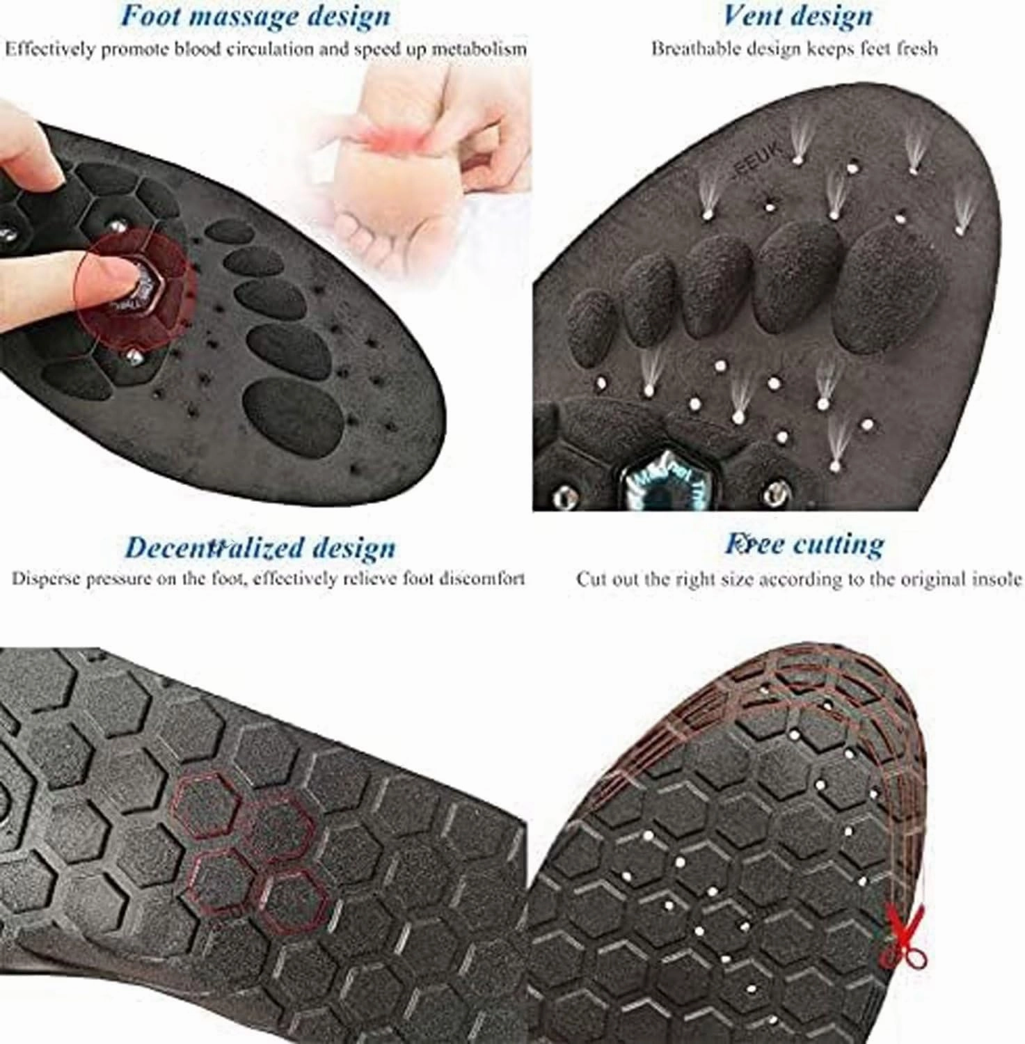 KLUFO Shoe Insoles with bio-Magnets, Therapy Reflexology, Foot Pads, Acupressure Magnetic Massage, for Arch Pain, Orthotics, Foot Pain