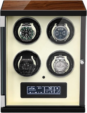 KOHARA Watch Winder Box for 4 Automatic Watches LCD with Touch Panel Built-in LED Illuminated 5 Rotation Modes with Remote Control Display Automatic Mechanical Display Case Box (Color : Beige)