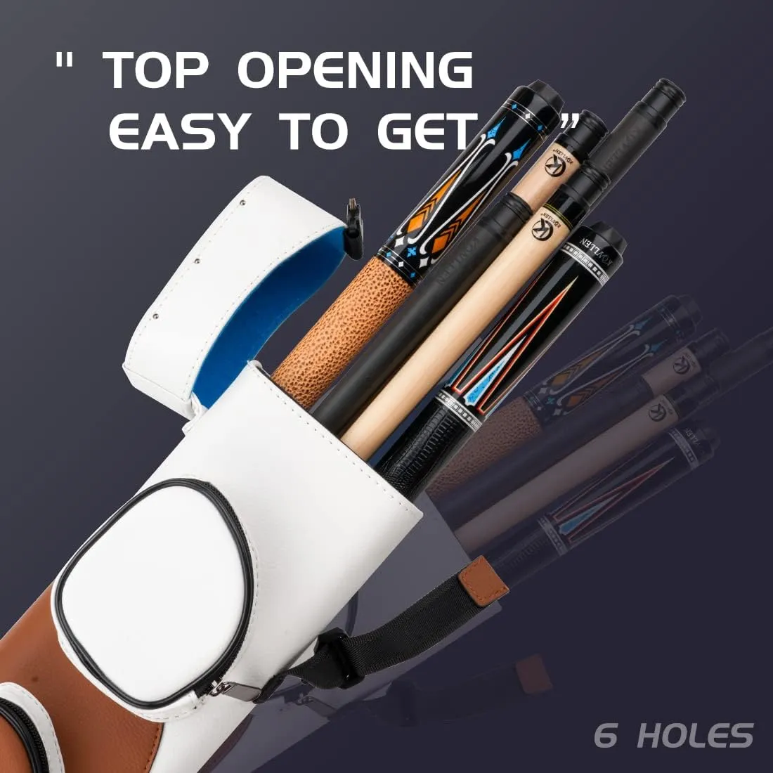 KONLLEN Billiards Case 6 Hard Holes Case Handmade 2 Butts 4 Bag Accessories 6 Colors