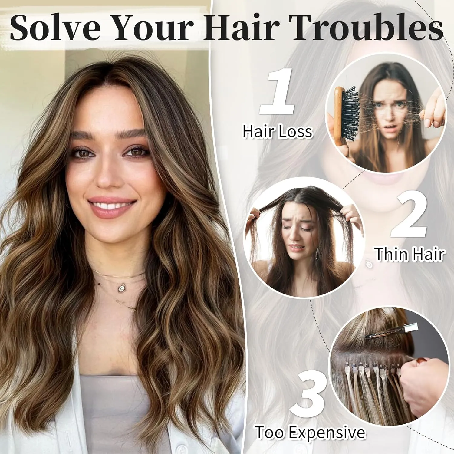 KooKaStyle Invisible Wire Hair Extensions with Transparent Wire Adjustable Size 4 Secure Clips Long Wavy Secret Wire Hairpiece 24 Inch for Women (Balayage Dark Brown to Chestnut)