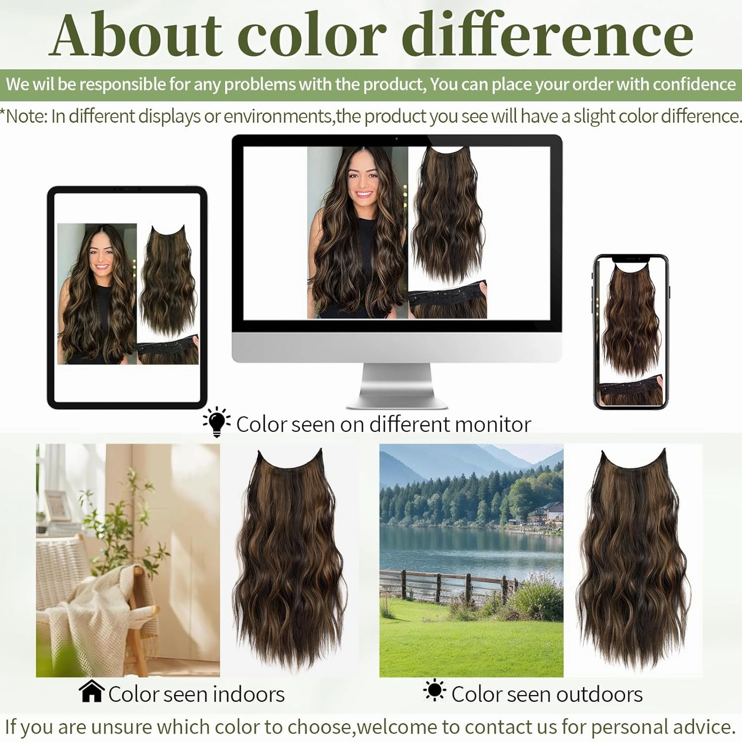 KooKaStyle Invisible Wire Hair Extensions with Transparent Headband Adjustable Size 4 Secure Clips Long Wavy Highlight Hairpiece 20 Inch Balayage Dark Brown to Chestnut for Women