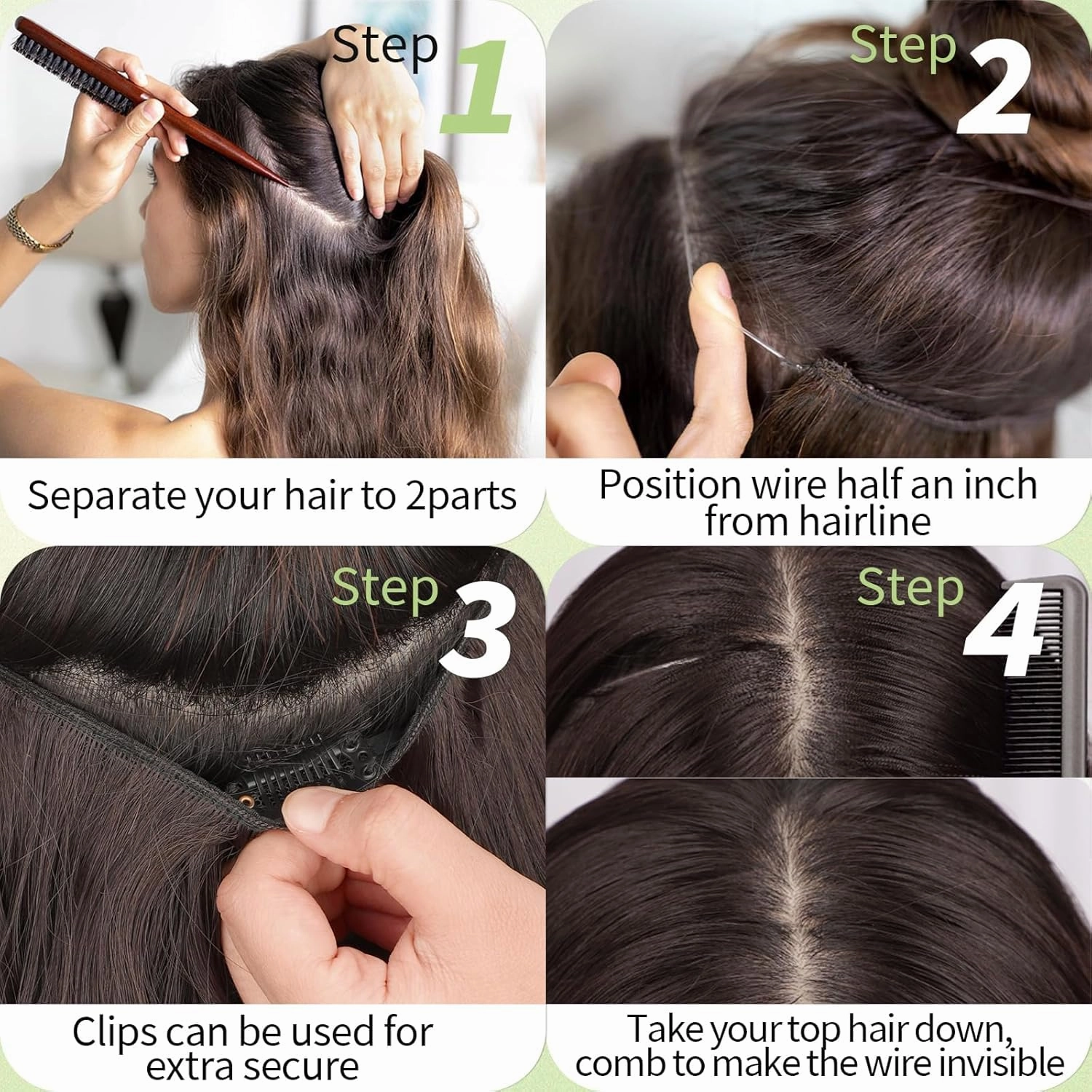 KooKaStyle Invisible Wire Hair Extensions with Transparent Headband Adjustable Size 4 Secure Clips Long Wavy Highlight Hairpiece 20 Inch Balayage Dark Brown to Chestnut for Women