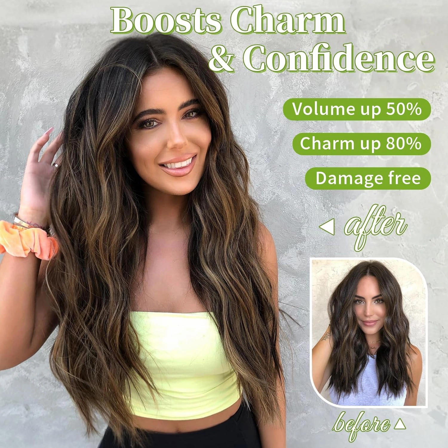 KooKaStyle Invisible Wire Hair Extensions with Transparent Headband Adjustable Size 4 Secure Clips Long Wavy Highlight Hairpiece 20 Inch Balayage Dark Brown to Chestnut for Women