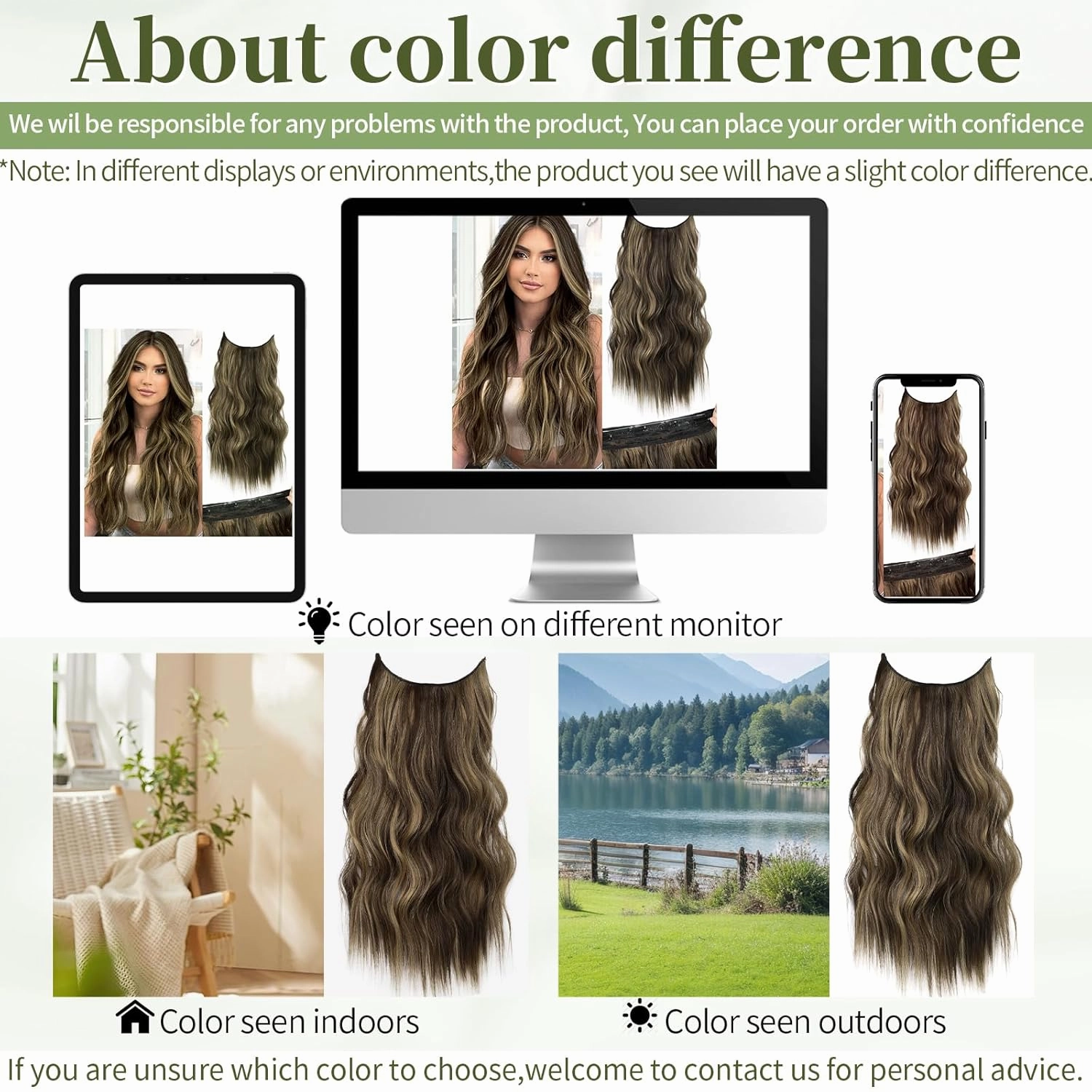 KooKaStyle Invisible Wire Hair Extensions with Transparent Headband Adjustable Size 4 Secure Clips Long Wavy Secret Wire Hairpiece 24 Inch for Women (Balayage Chocolate Brown to Caramel Blonde)