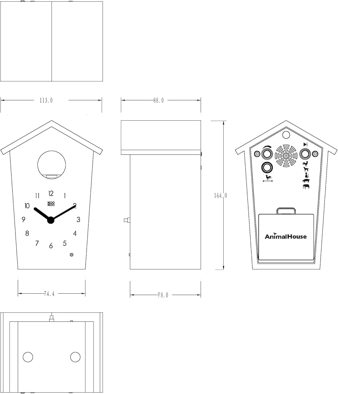 KOOKOO AnimalHouse Green, Small Cuckoo Clock with 5 Farm Animals Sounds (Natural Field Recordings)