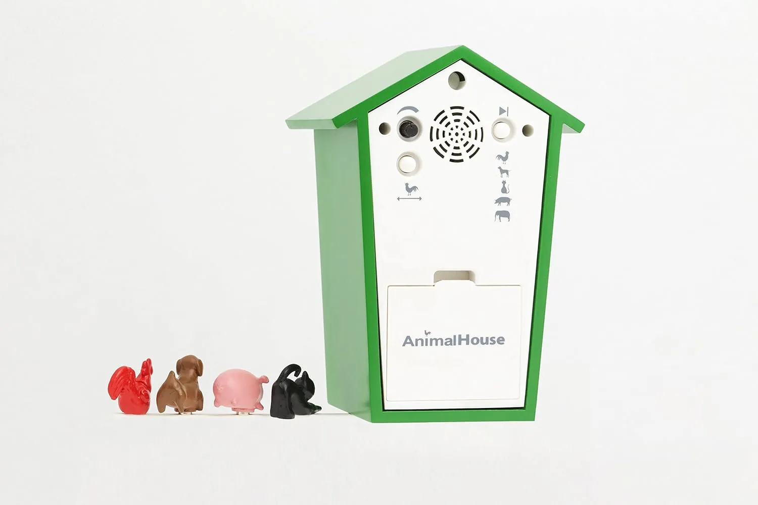 KOOKOO AnimalHouse Green, Small Cuckoo Clock with 5 Farm Animals Sounds (Natural Field Recordings)