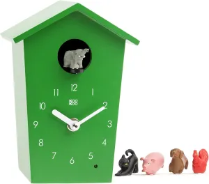 KOOKOO AnimalHouse Green, Small Cuckoo Clock with 5 Farm Animals Sounds (Natural Field Recordings)