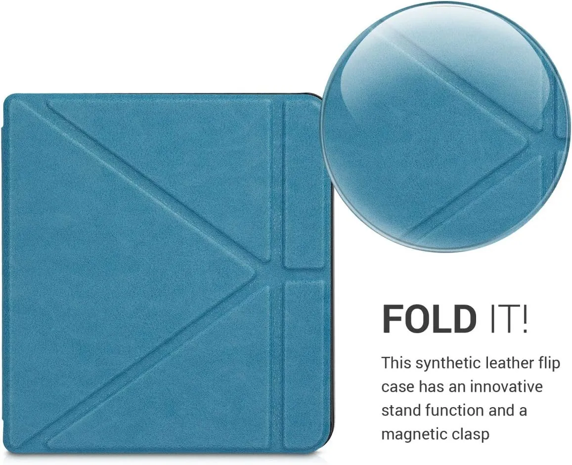 kwmobile Origami Case Compatible with Kobo Libra H2O Case - Slim PU Leather Cover with Stand - Petrol
