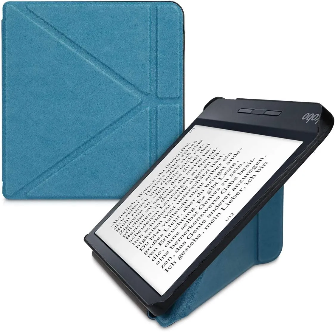 kwmobile Origami Case Compatible with Kobo Libra H2O Case - Slim PU Leather Cover with Stand - Petrol