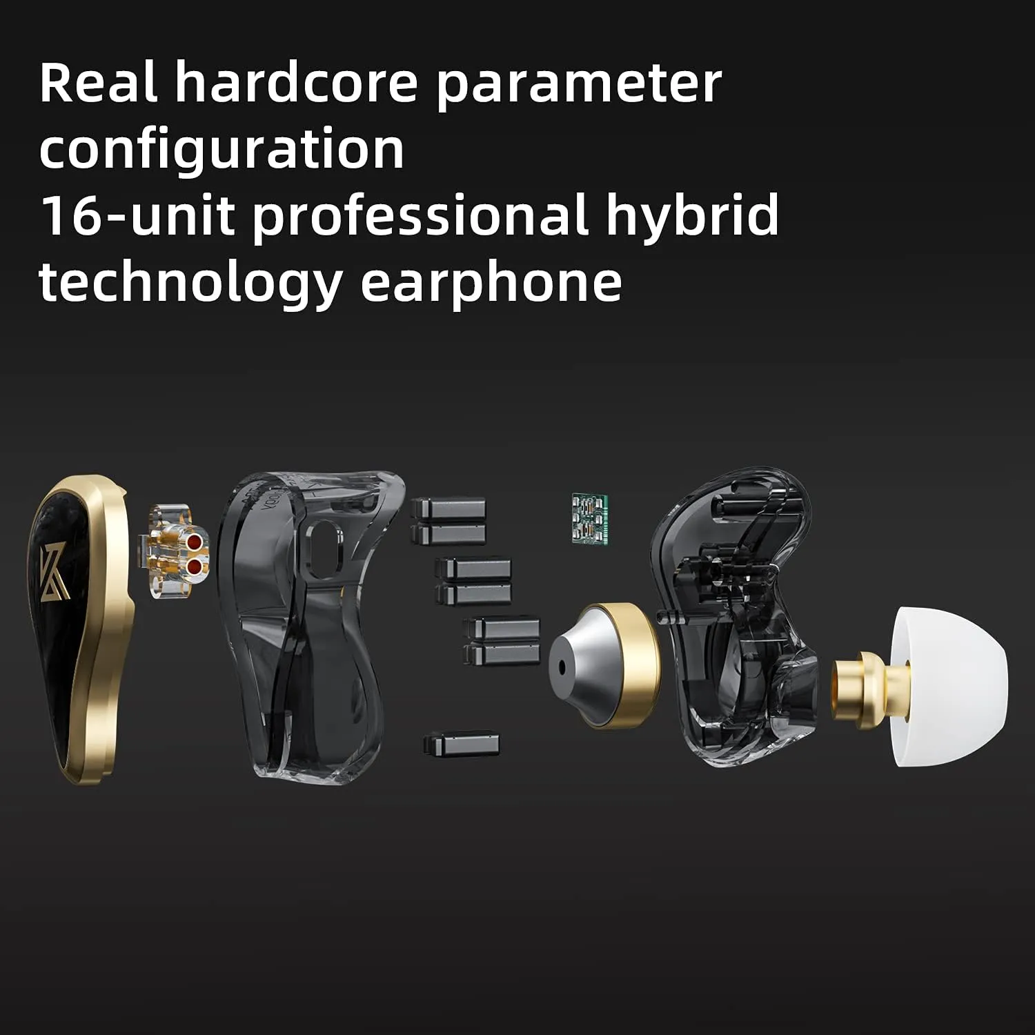 KZ ZAS in-Ear Headphones Wired Earbuds, IEM Headphones,16-Unit Hybrid High-Frequency 7BA 10mm DD HiFi Stereo Sound Earphones Noise Cancelling Earbuds(with Mic,Black)