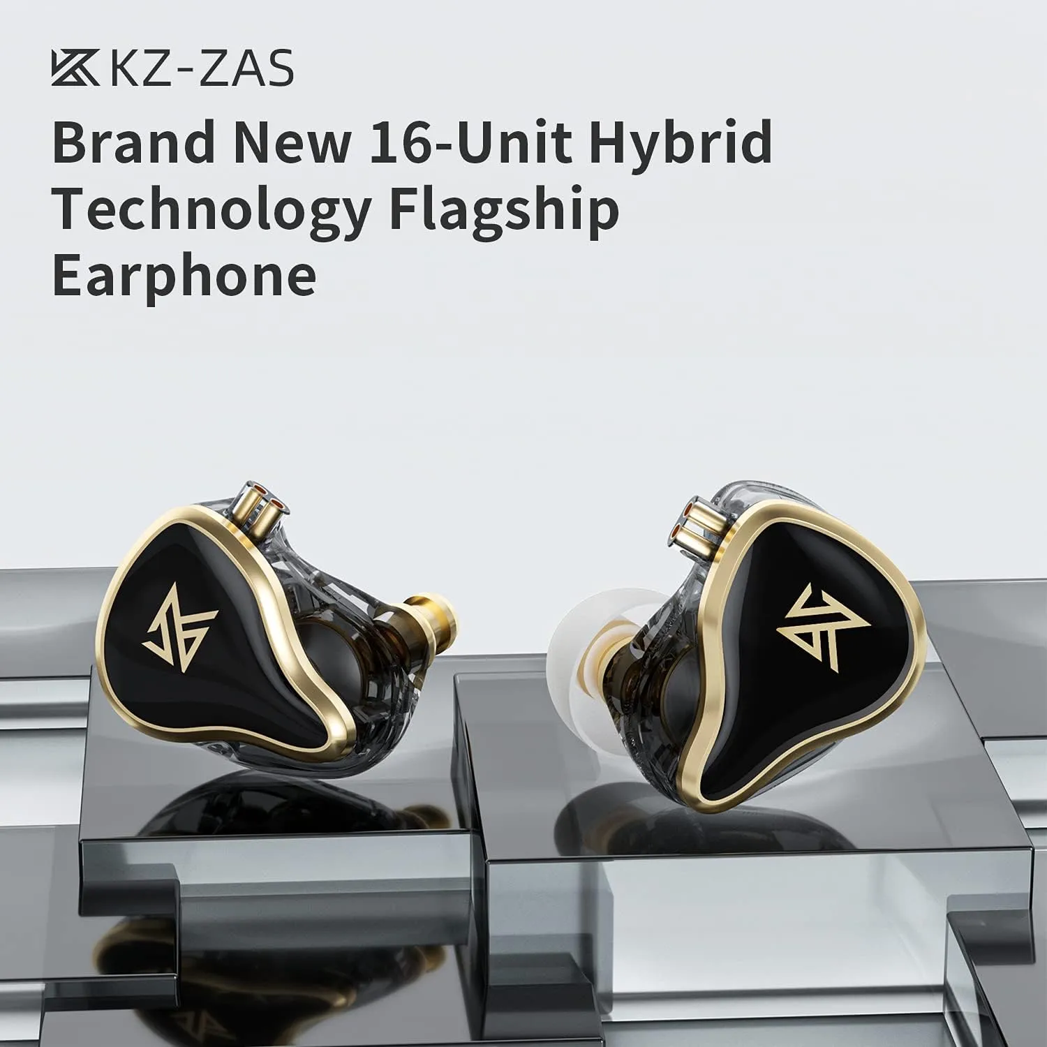 KZ ZAS in-Ear Headphones Wired Earbuds, IEM Headphones,16-Unit Hybrid High-Frequency 7BA 10mm DD HiFi Stereo Sound Earphones Noise Cancelling Earbuds(with Mic,Black)
