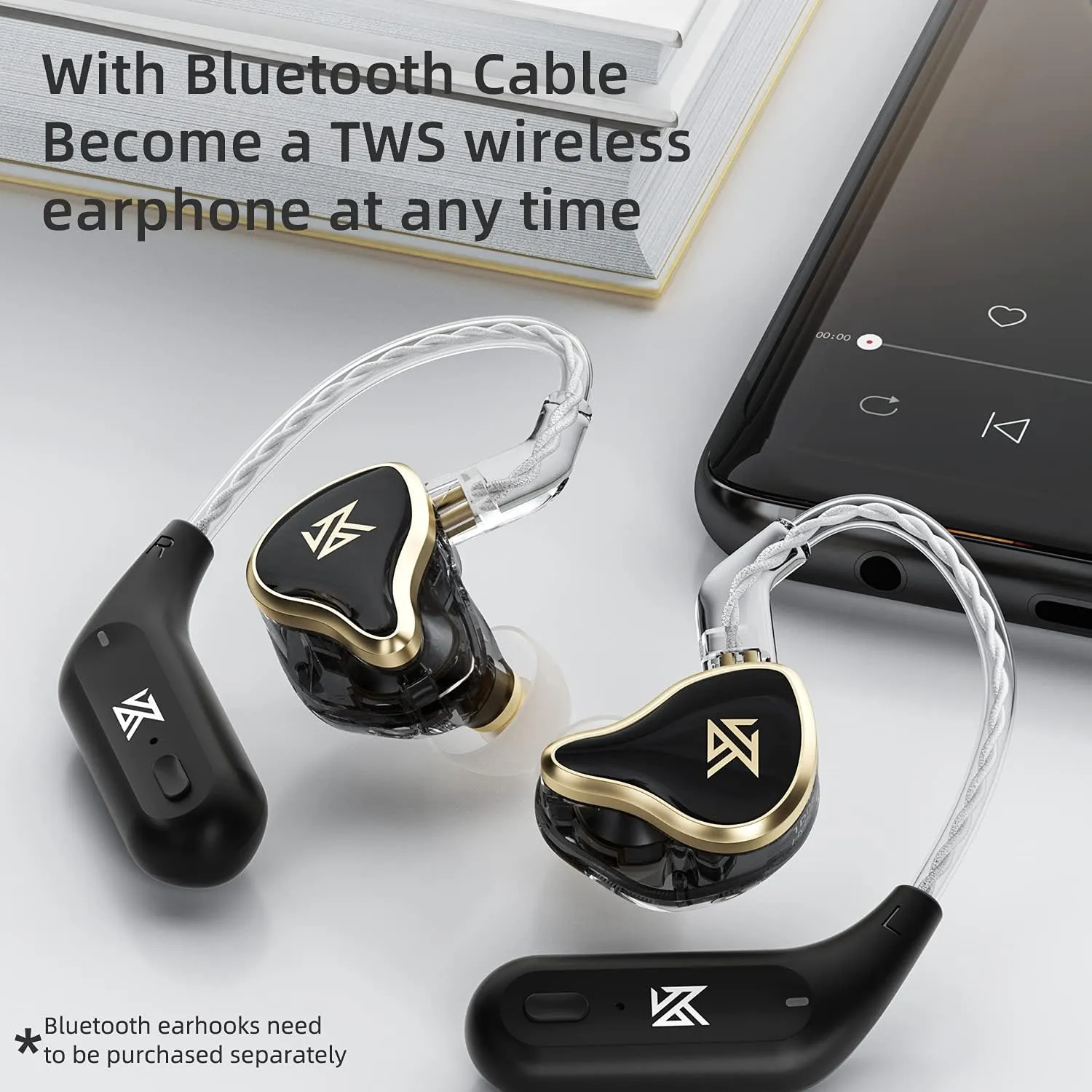 KZ ZAS in-Ear Headphones Wired Earbuds, IEM Headphones,16-Unit Hybrid High-Frequency 7BA 10mm DD HiFi Stereo Sound Earphones Noise Cancelling Earbuds(with Mic,Black)