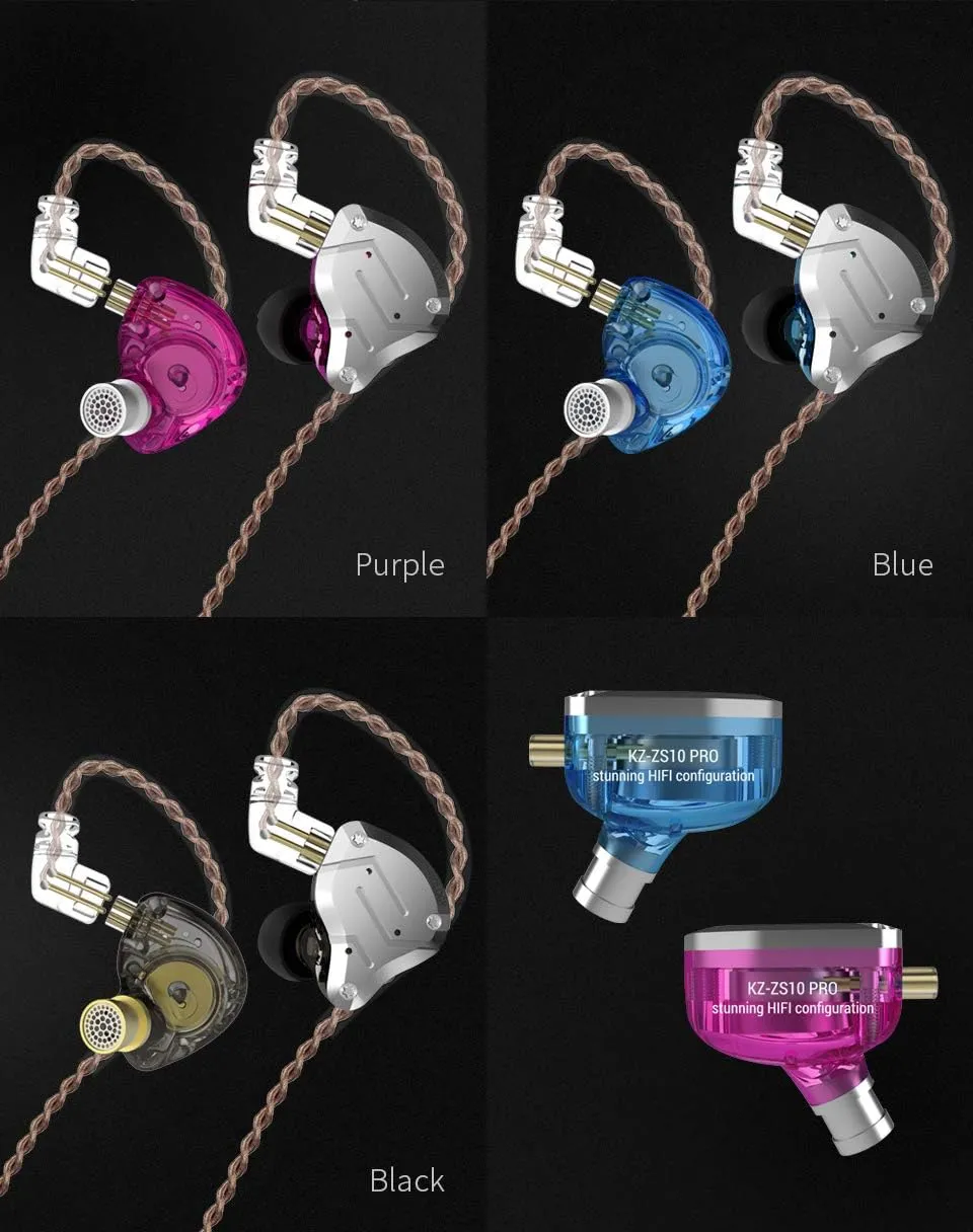 KZ ZS10 Pro in Ear Monitor Headphone, Wired Gaming Earphones, KZ HiFi Earbuds Headphone with 4 Balanced Armatures and 1 Dynamic Drivers IEM Earphones for Drummer Musician (Blue with Mic)