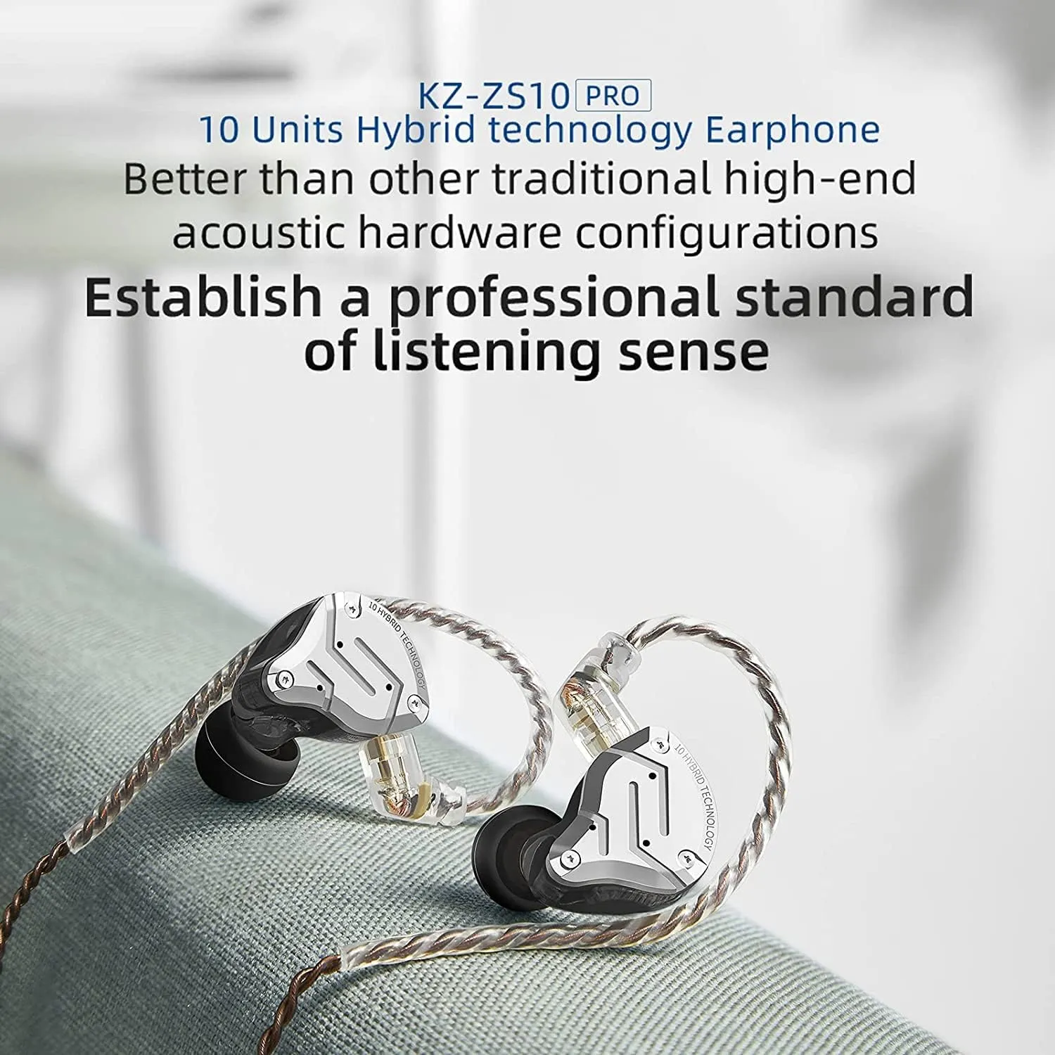 KZ ZS10 Pro Wired Earbuds in Ear Monitor Headphone KZ IEMs for Gaming in-Ear Earphone 4BA 1DD Drivers Metal Earphones with Stainless Steel Faceplate, 2 Pin Detachable Cable (Matte Black, Without Mic)