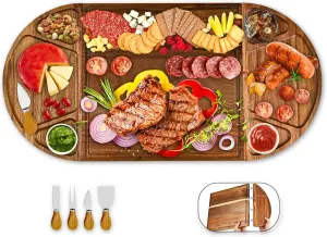 Large Charcuterie Board,Acacia Wood Charcuterie Board Set & Cheese Board Set，3-Piece Magnetic Large Serving Tray & Charcuterie Boards Gift Set.Perfect for Party.26 X13” with Cheese Knives Set