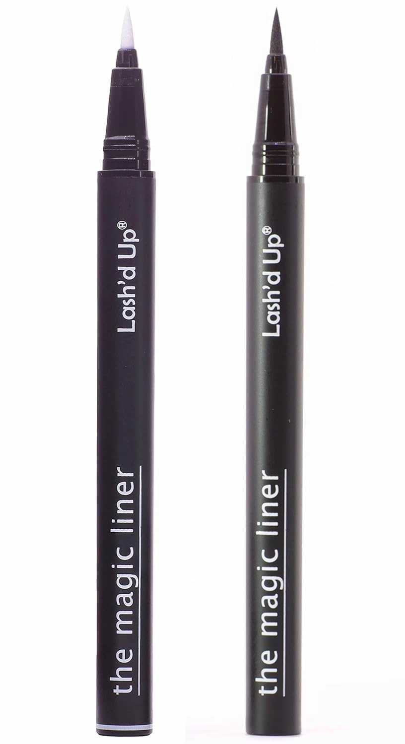 Lash'd Up Glue Liner Pen (Extra Strong, Clear & Black) Magic Self-Adhesive Eyeliner Full-size 0.032 Oz. (2 PCS, Clear & Black, Extra Strong)