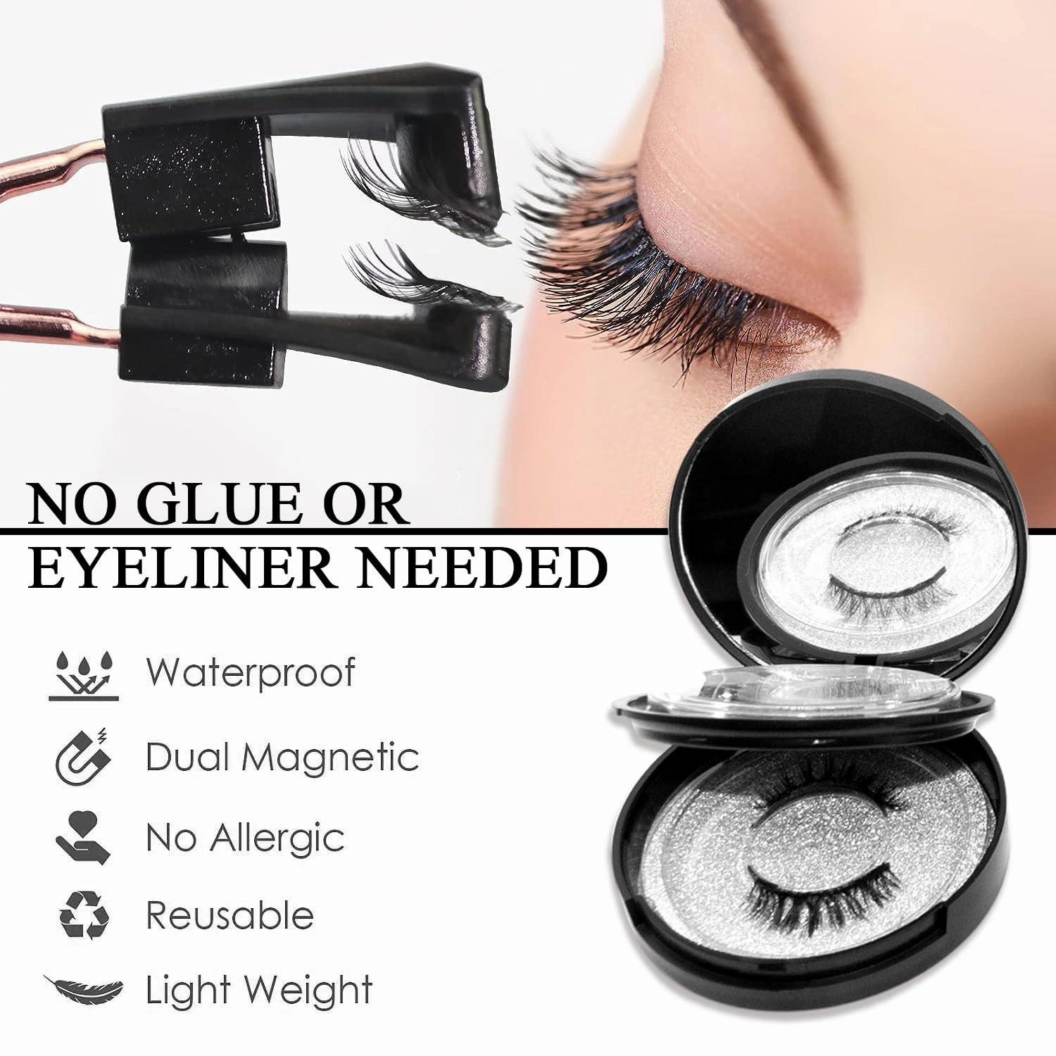 Lashes with Applicator Reusable Lashes No Glue Needed Magnetic Eyelashes without Eyeliner Cat Eye Natural Look Magnetic Eyelashes (Camellia Natual Dandelion)