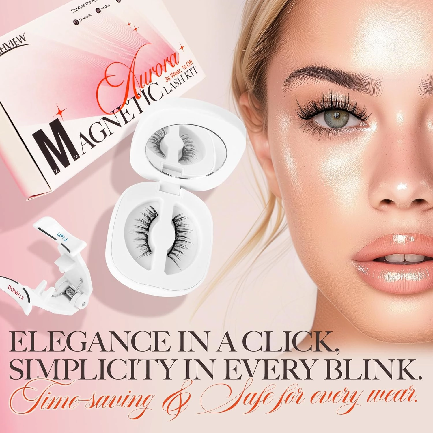 LASHVIEW Upgrade Magnetic Eyelashes with Applicator Reusable Soft Magnetic Eyelashes Natural Look No Glue Needed Magnetic Eyelashes Magnetic Lashes Kit Easy to Wear and Remove(A03)
