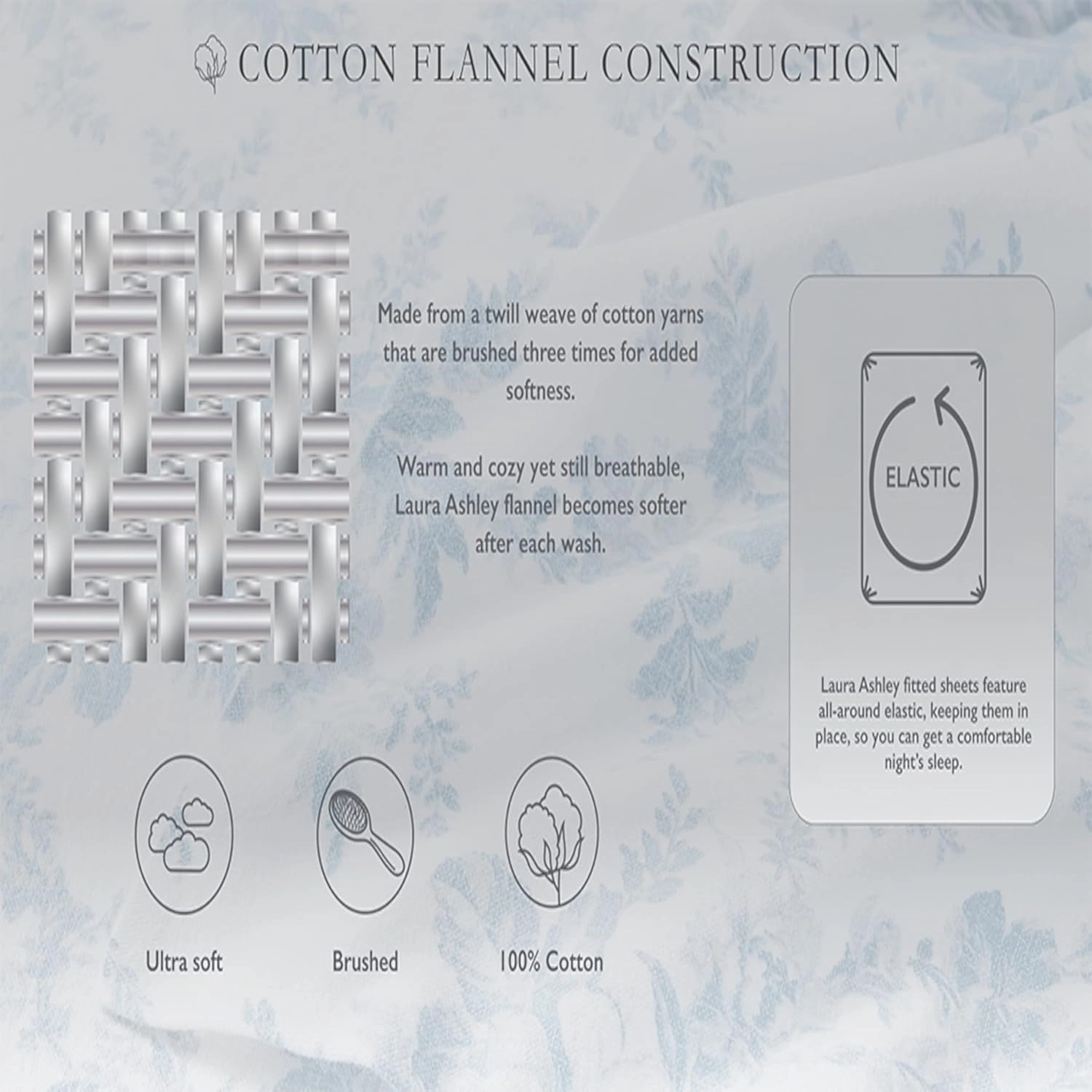 Laura Ashley - Full Sheet Set, Cotton Flannel Bedding, Brushed for Extra Softness & Comfort (True White, Full)