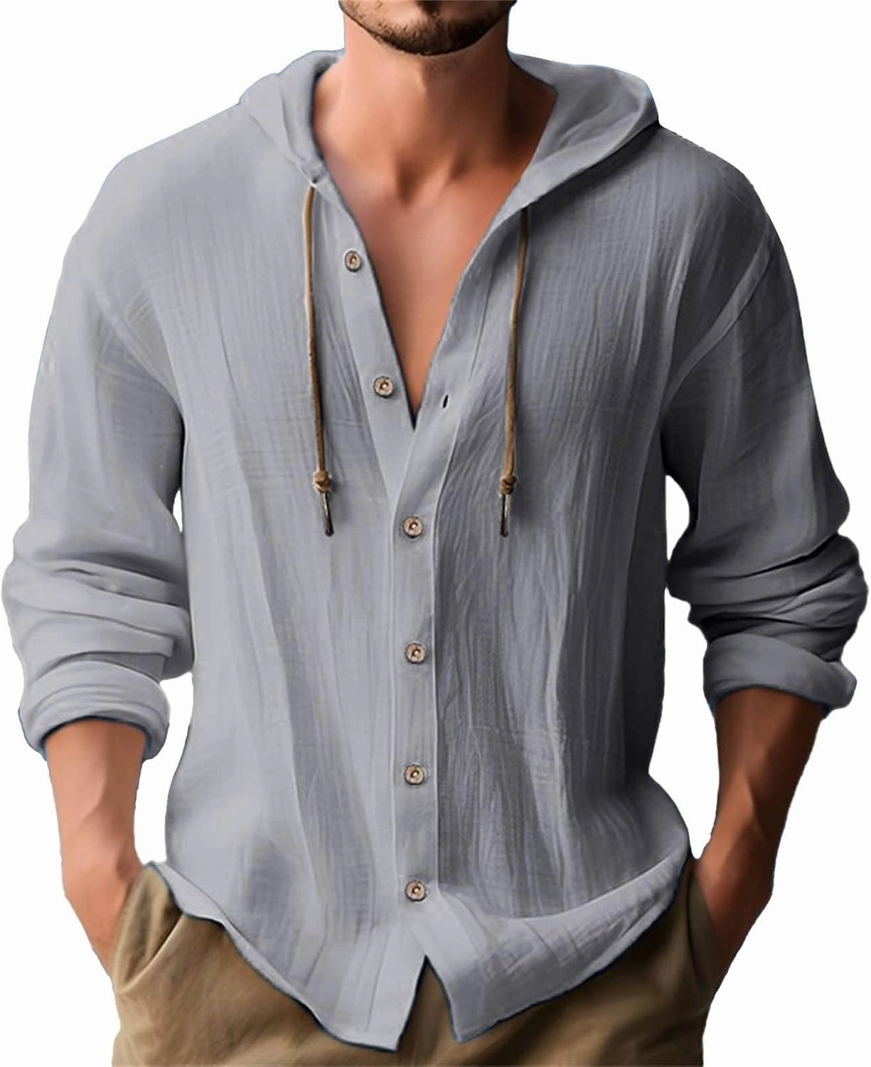 LCMTWX Men's Regular-Fit Long-Sleeve Casual Shirt and Linen Hooded Shirt T Shirts for Man Short Sleeve Button Down Men