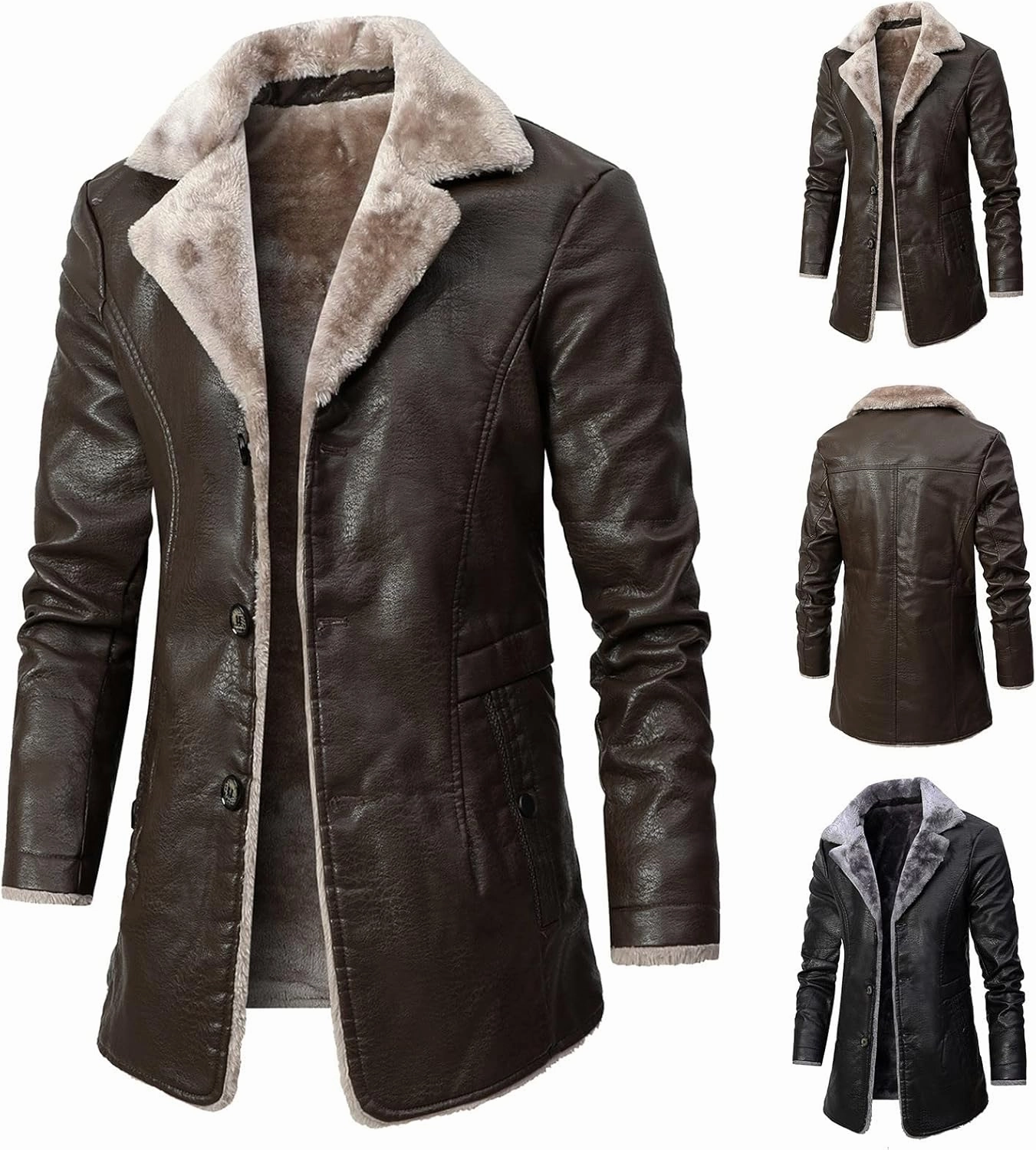 LCMTWX Mens Jackets Cardigan Coat Solid Color Buttons Coat Jacket Wool Long Sleeve Warm Coat Turn-down Collar Coat Men's