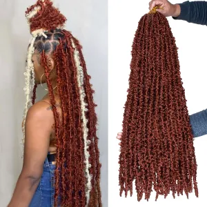 Leeven 24 Inch Pre-twisted Copper Red butterfly locs crochet hair Butterfly Faux Locs Crochet Braids Hair Pre-looped Distressed Butterfly Locks Hair Extensions for Women 350#