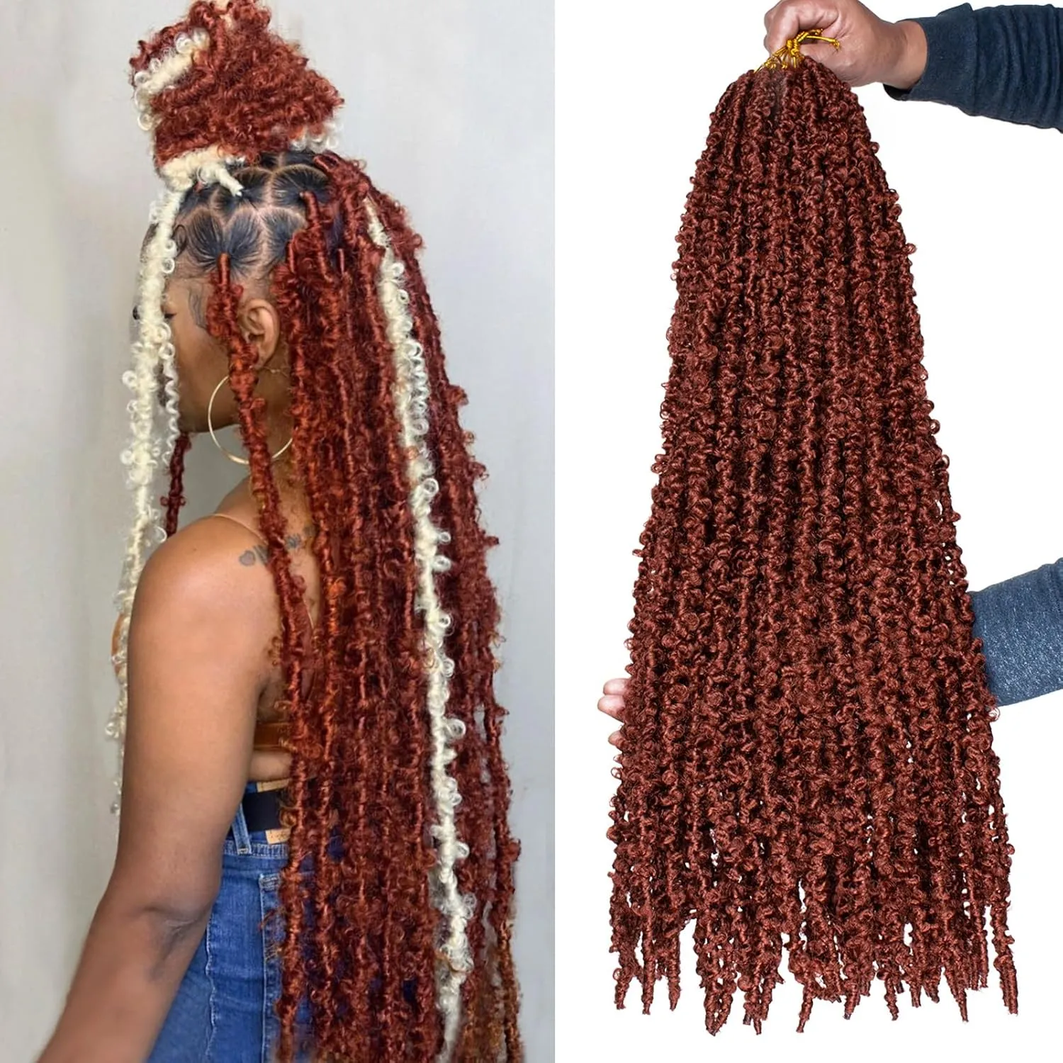 Leeven 24 Inch Pre-twisted Copper Red butterfly locs crochet hair Butterfly Faux Locs Crochet Braids Hair Pre-looped Distressed Butterfly Locks Hair Extensions for Women 350#