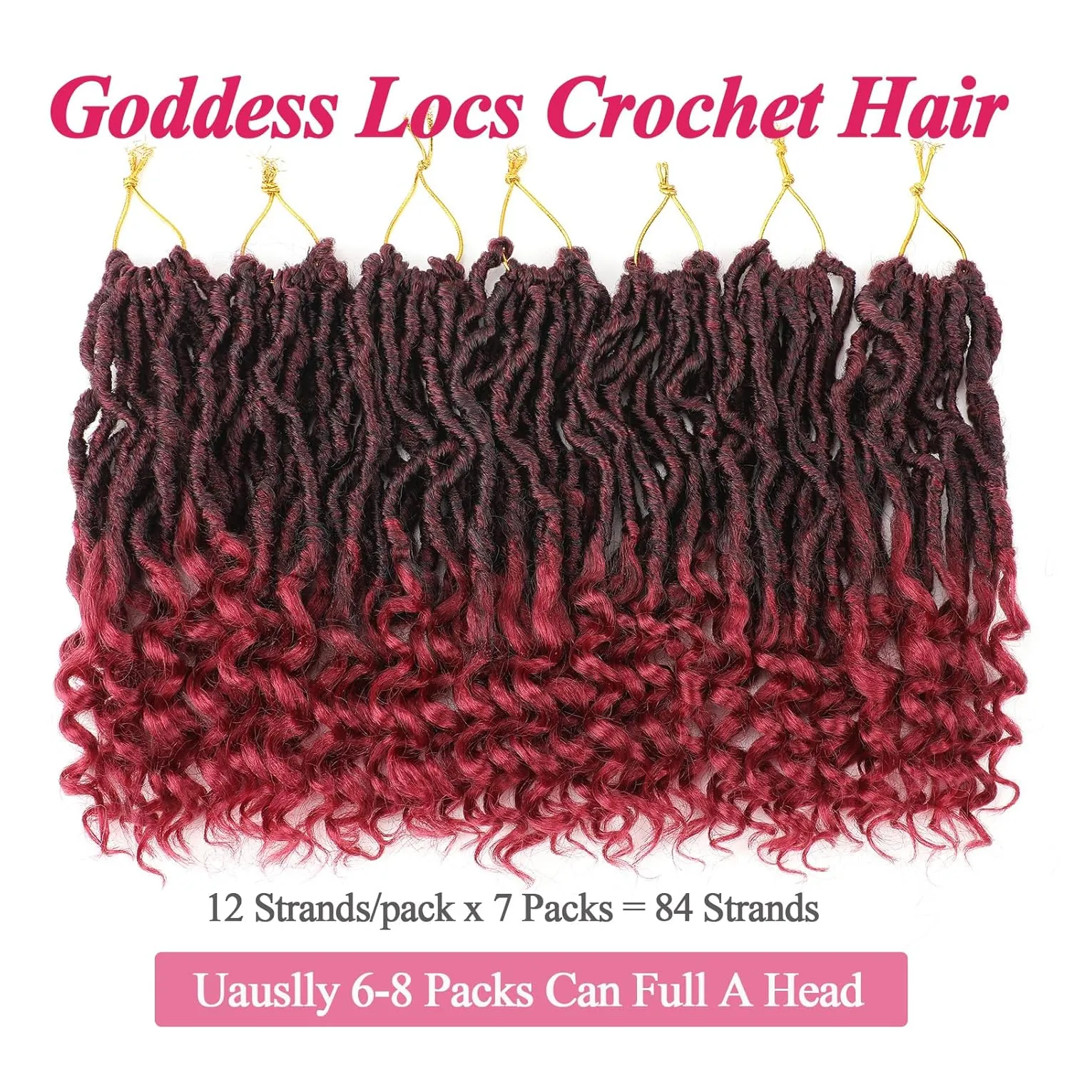Leeven 7 Packs Faux Locs Crochet Hair With Curly Ends 10 Inch Pre-looped Goddess Locs Crochet Braids Hair 84 Strands Burgundy Bohemian Soft Locs Crochet Hair Extensions for Women TBUG#