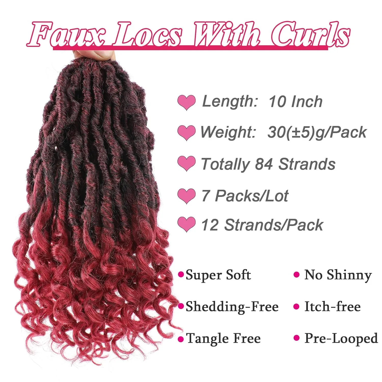 Leeven 7 Packs Faux Locs Crochet Hair With Curly Ends 10 Inch Pre-looped Goddess Locs Crochet Braids Hair 84 Strands Burgundy Bohemian Soft Locs Crochet Hair Extensions for Women TBUG#