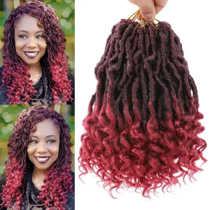 Leeven 7 Packs Faux Locs Crochet Hair With Curly Ends 10 Inch Pre-looped Goddess Locs Crochet Braids Hair 84 Strands Burgundy Bohemian Soft Locs Crochet Hair Extensions for Women TBUG#